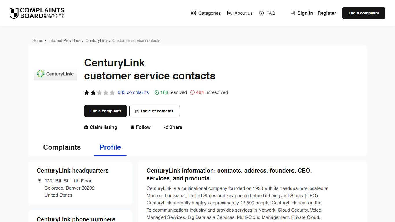 CenturyLink Contact Number, Email, Support, Information - Complaints Board